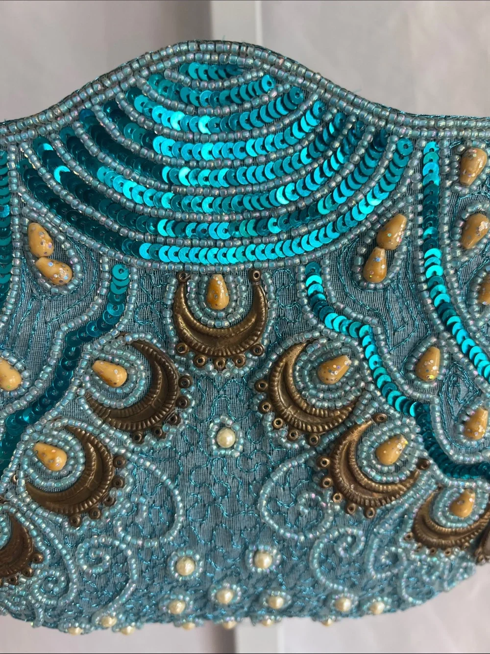 Embellished Vintage Turquoise Sequin Shoulder Bag Peacock Design Beaded Strap